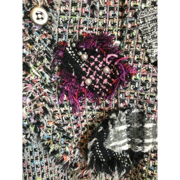 Dressing Women's Button Front Jacket Shawl Collar Tweed Patches Pearl Detail - Picture 3 of 7